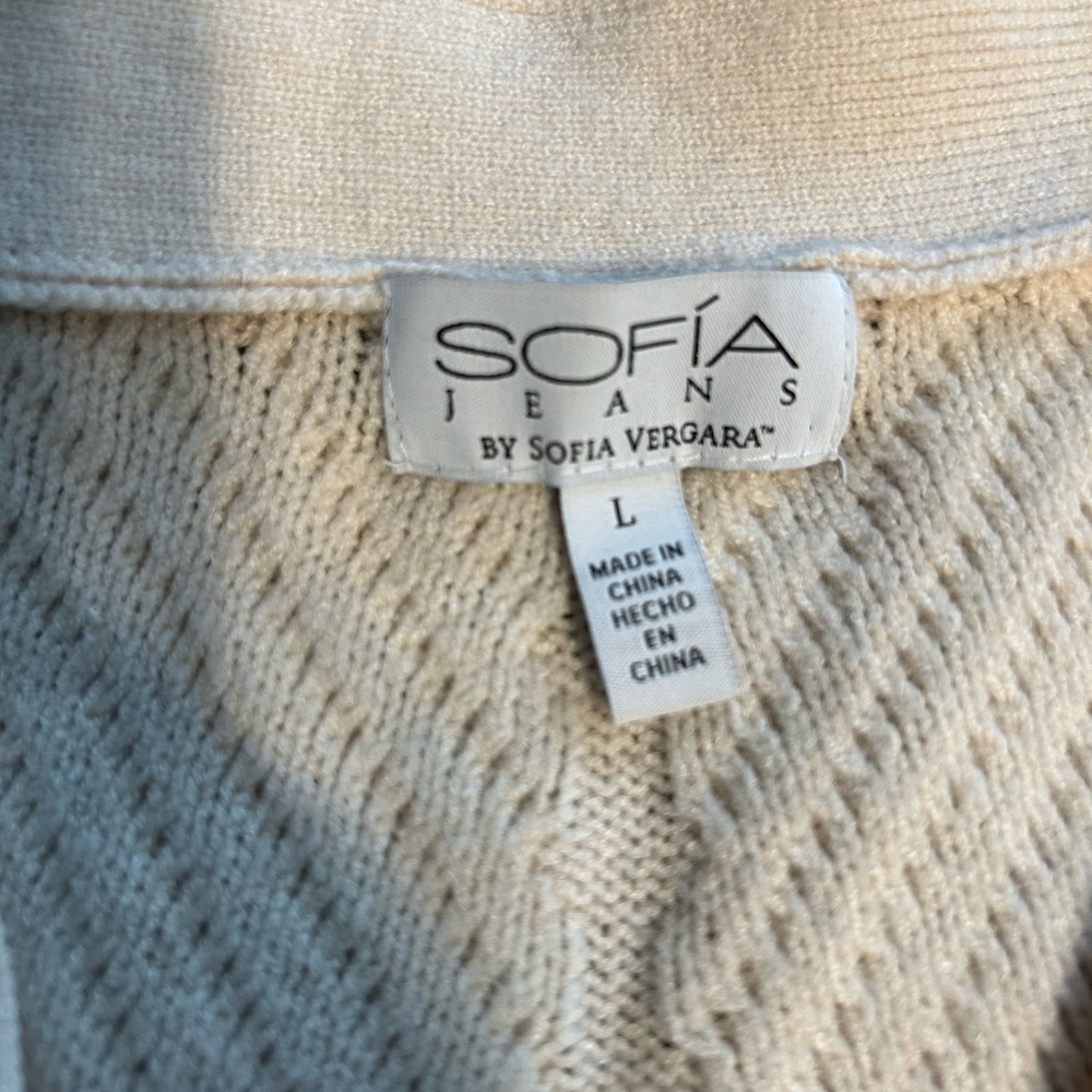 Cream Ribbed Cardigan Sweater - Picture 2 of 4